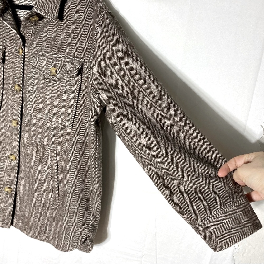 Denver Hayes Brown Herringbone Button Up Shirt Jacket Shacket L - Picture 10 of 15